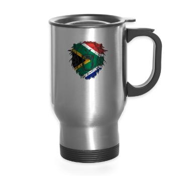 South Africa - 14 oz Travel Mug with Handle - silver - Front