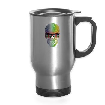 Central African Republic - 14 oz Travel Mug with Handle - silver - Front