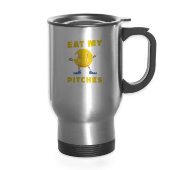 Softball - 14 oz Travel Mug with Handle - silver - Front