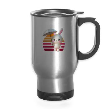 Bunny umbrella - 14 oz Travel Mug with Handle - silver - Front