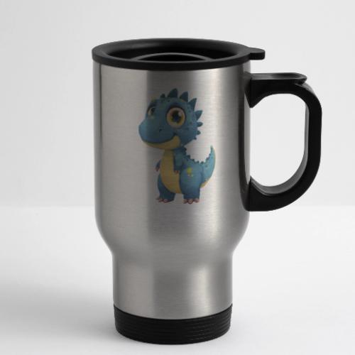 Smiling Blue and Yellow Baby Dinosaur - 14 oz Travel Mug with Handle