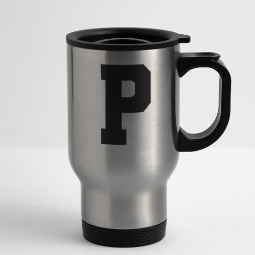 Varsity Letter P Athletic Alphabet Design - 14 oz Travel Mug with Handle