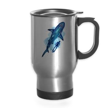 Oceanic Odyssey: Dive into the Deep - 14 oz Travel Mug with Handle - silver - Front