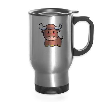 Year Of The Ox Cute Chinese New Year Ox - 14 oz Travel Mug with Handle - silver - Front
