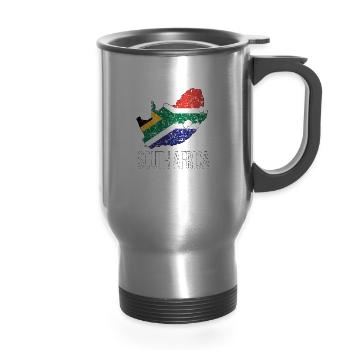 South African South Africa Flag South Africa Roots - 14 oz Travel Mug with Handle - silver - Front