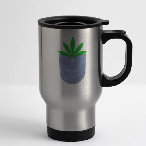 Jesting 420 Pocket Of Herb Weed Marijuana Design - 14 oz Travel Mug with Handle