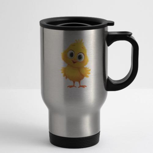 Sweet Yellow Cartoon Chick with Joyful Smile - 14 oz Travel Mug with Handle