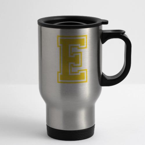 Letter E – Capital Athletic Alphabet Monogram - 14 oz Travel Mug with Handle