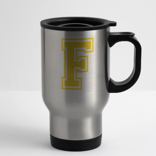 Letter F – Capital Athletic Alphabet Monogram - 14 oz Travel Mug with Handle