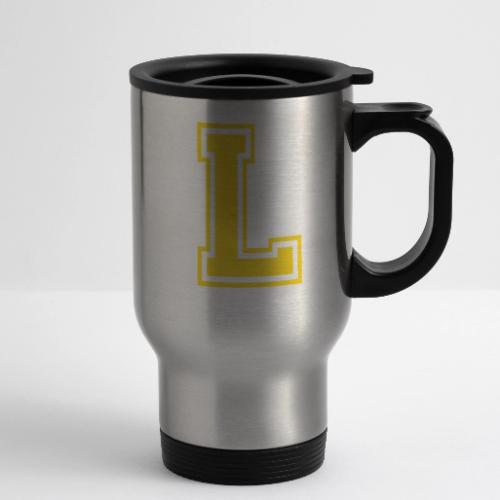 Letter L – Capital Athletic Alphabet Monogram - 14 oz Travel Mug with Handle