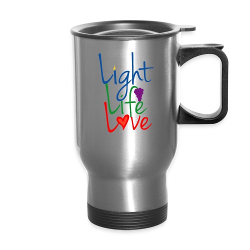 Light Life Love RGB Happy Font - Travel Mug with Handle
