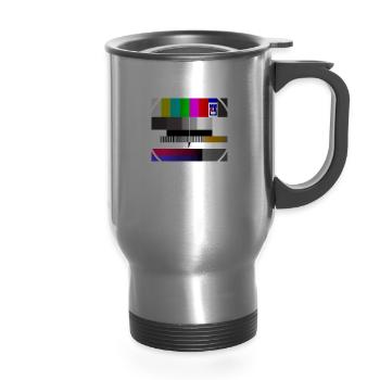 No signal TV screen FuBK - 14 oz Travel Mug with Handle - silver - Front