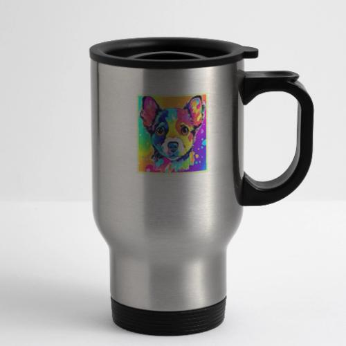 Vivid Puppy Vibes Art Design - 14 oz Travel Mug with Handle