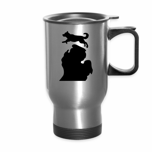 Bark Michigan Husky - Michigan Tech Colors - Travel Mug with Handle