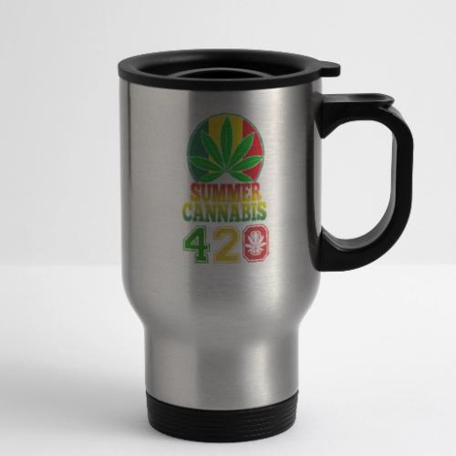 Enjoyable 420 Summer Smoker Weed Marijuana Design - 14 oz Travel Mug with Handle