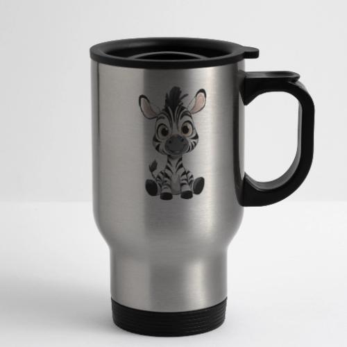 Adorable Cartoon Baby Zebra with Innocent Eyes - 14 oz Travel Mug with Handle