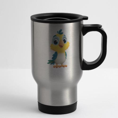 Playful Cartoon Parrot with Big Happy Eyes - 14 oz Travel Mug with Handle