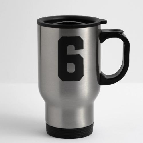 Varsity Number 6 Sports Font - 14 oz Travel Mug with Handle