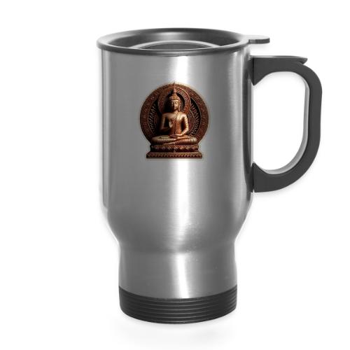 Buddha Statue in meditation and Hand Mudra - 14 oz Travel Mug with Handle
