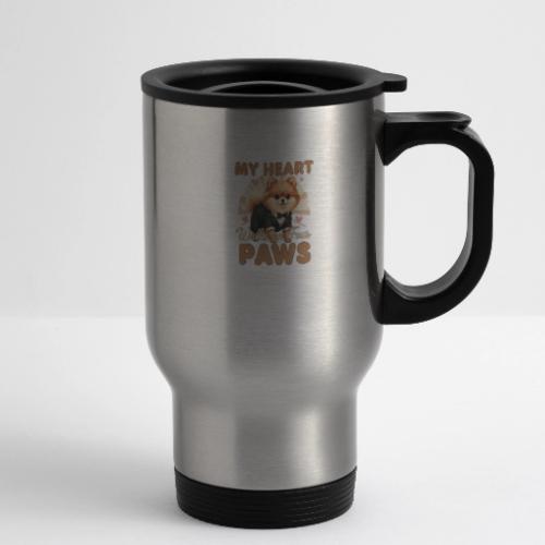 My Heart Walks on Four Paws – Pomeranian tee - 14 oz Travel Mug with Handle
