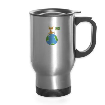 save planet earth icon - 14 oz Travel Mug with Handle - silver - Front
