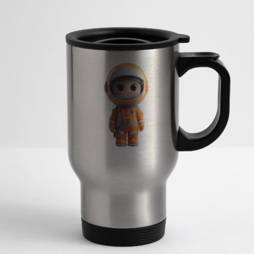 Cute Cartoon Astronaut in Orange Suit - 14 oz Travel Mug with Handle