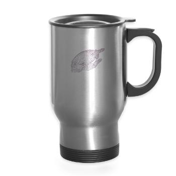 Geometric Hand Silhouette with Fractals - 14 oz Travel Mug with Handle - silver - Front