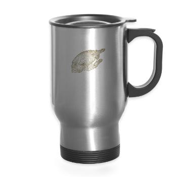 Geometric Hand Silhouette with Fractals - 14 oz Travel Mug with Handle - silver - Front