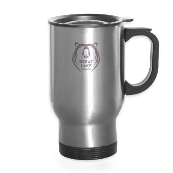 Great Bear Lake Face Silhouette - 14 oz Travel Mug with Handle - silver - Front