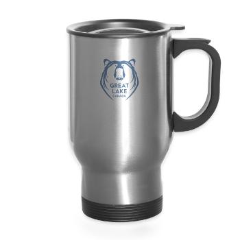 Great Bear Lake Face Silhouette - 14 oz Travel Mug with Handle - silver - Front