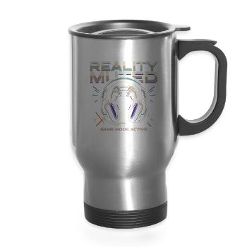 Game Mode Active Gamer Gaming - 14 oz Travel Mug with Handle - silver - Front