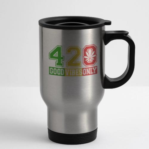 Witty 420 GoodVibes Herb Weed Marijuana Design - 14 oz Travel Mug with Handle