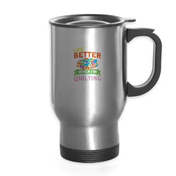 Sewers Design for Quilting Lover Quilting - 14 oz Travel Mug with Handle - silver - Front