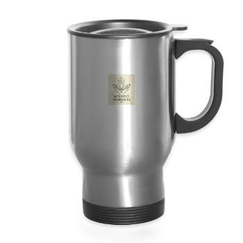 Mindful Moments Lotus Hands - 14 oz Travel Mug with Handle - silver - Front