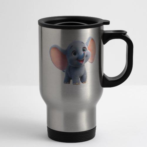 Playful Baby Elephant with Big Eyes - 14 oz Travel Mug with Handle