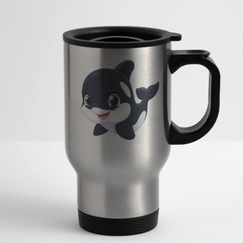 Playful Cartoon Baby Orca with Sweet Smile - 14 oz Travel Mug with Handle