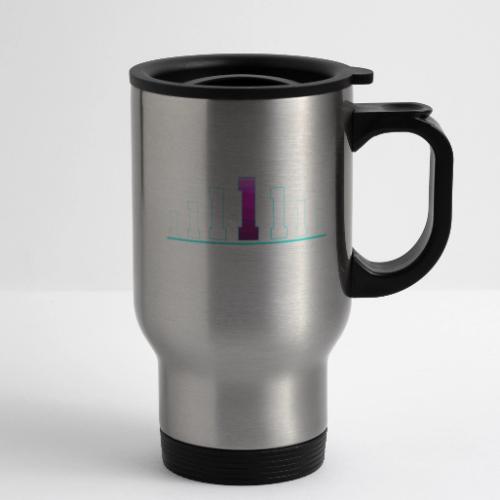 Number 1 in Magenta: Varsity Font - 14 oz Travel Mug with Handle