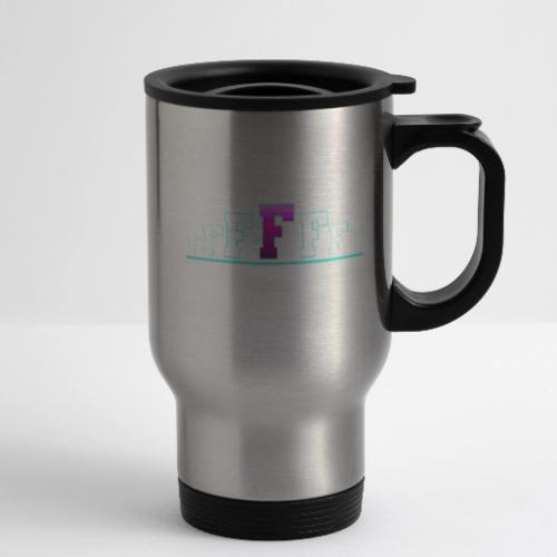 Letter F – Capital Varsity Alphabet Monogram - 14 oz Travel Mug with Handle