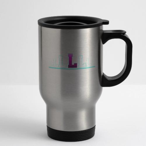 Letter L – Capital Varsity Alphabet Monogram - 14 oz Travel Mug with Handle