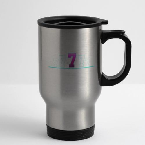 Number 7 in Magenta: Varsity Font - 14 oz Travel Mug with Handle