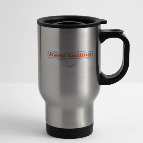Keep Smiling Positive Vibes Graphic - 14 oz Travel Mug with Handle