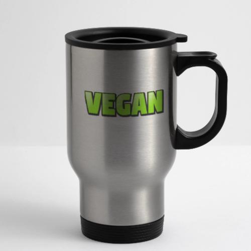 Vegan Bold Green Typography Design - 14 oz Travel Mug with Handle