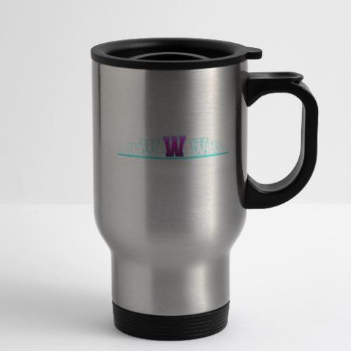 Letter W – Capital Varsity Alphabet Monogram - 14 oz Travel Mug with Handle