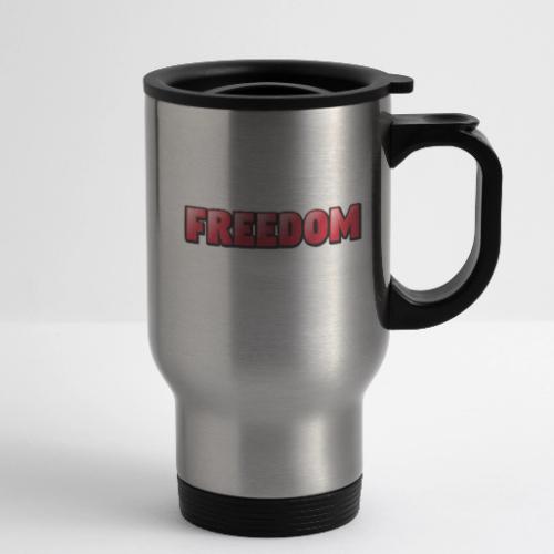 Freedom Bold 3D Word Art Design - 14 oz Travel Mug with Handle
