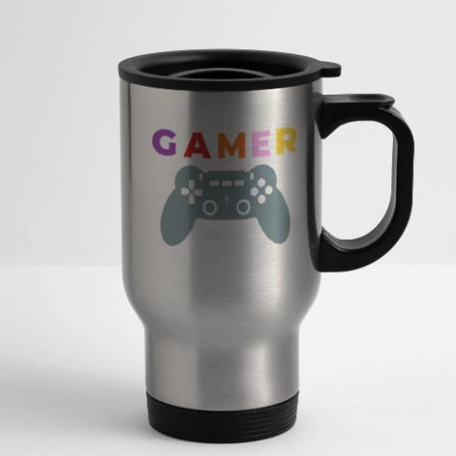 Colorful Gamer Controller Graphic - 14 oz Travel Mug with Handle