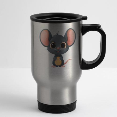 Joyful Cartoon Baby Mouse Smiling Brightly - 14 oz Travel Mug with Handle