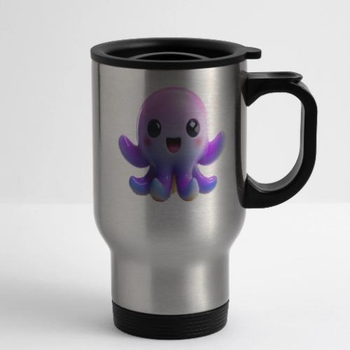 Joyful Cartoon Purple Baby Octopus with Big Smile - 14 oz Travel Mug with Handle