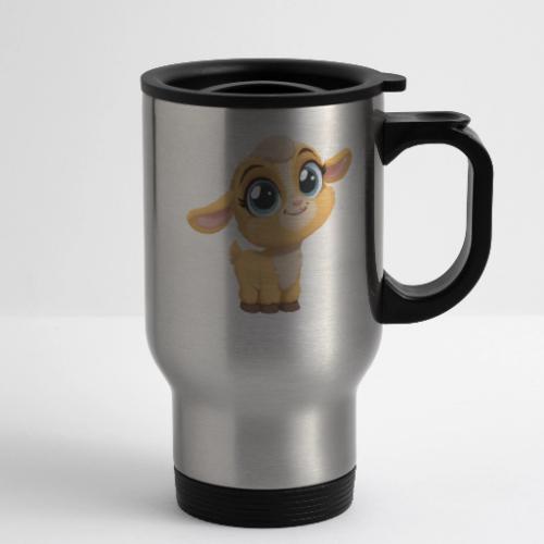 Sweet Cartoon Baby Goat with Joyful Smile - 14 oz Travel Mug with Handle