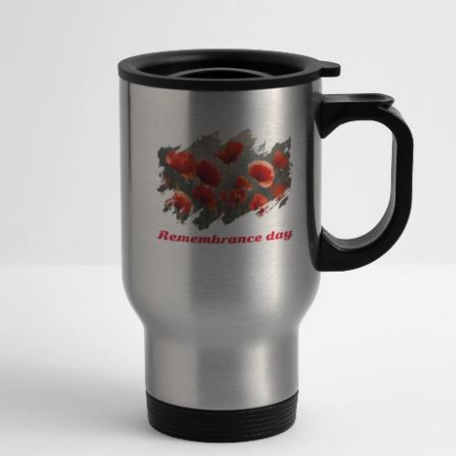 Remembrance Day with poppies - 14 oz Travel Mug with Handle
