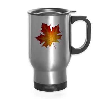 Maple Leaf - 14 oz Travel Mug with Handle - silver - Front